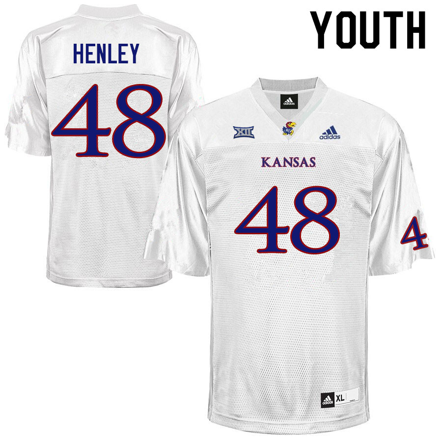 Youth #48 Parker Henley Kansas Jayhawks College Football Jerseys Sale-White - Click Image to Close
